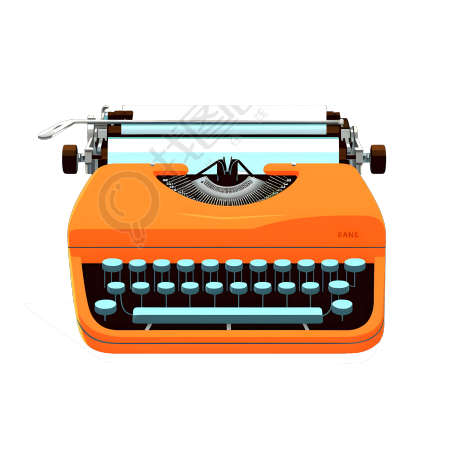 插画设计：蓝色打字机在橙色背景上的图形素材