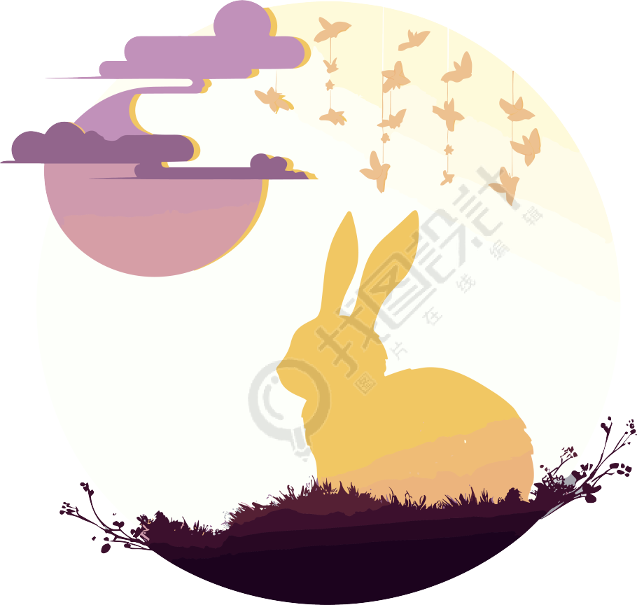 中秋节兔子剪影PNG图形素材