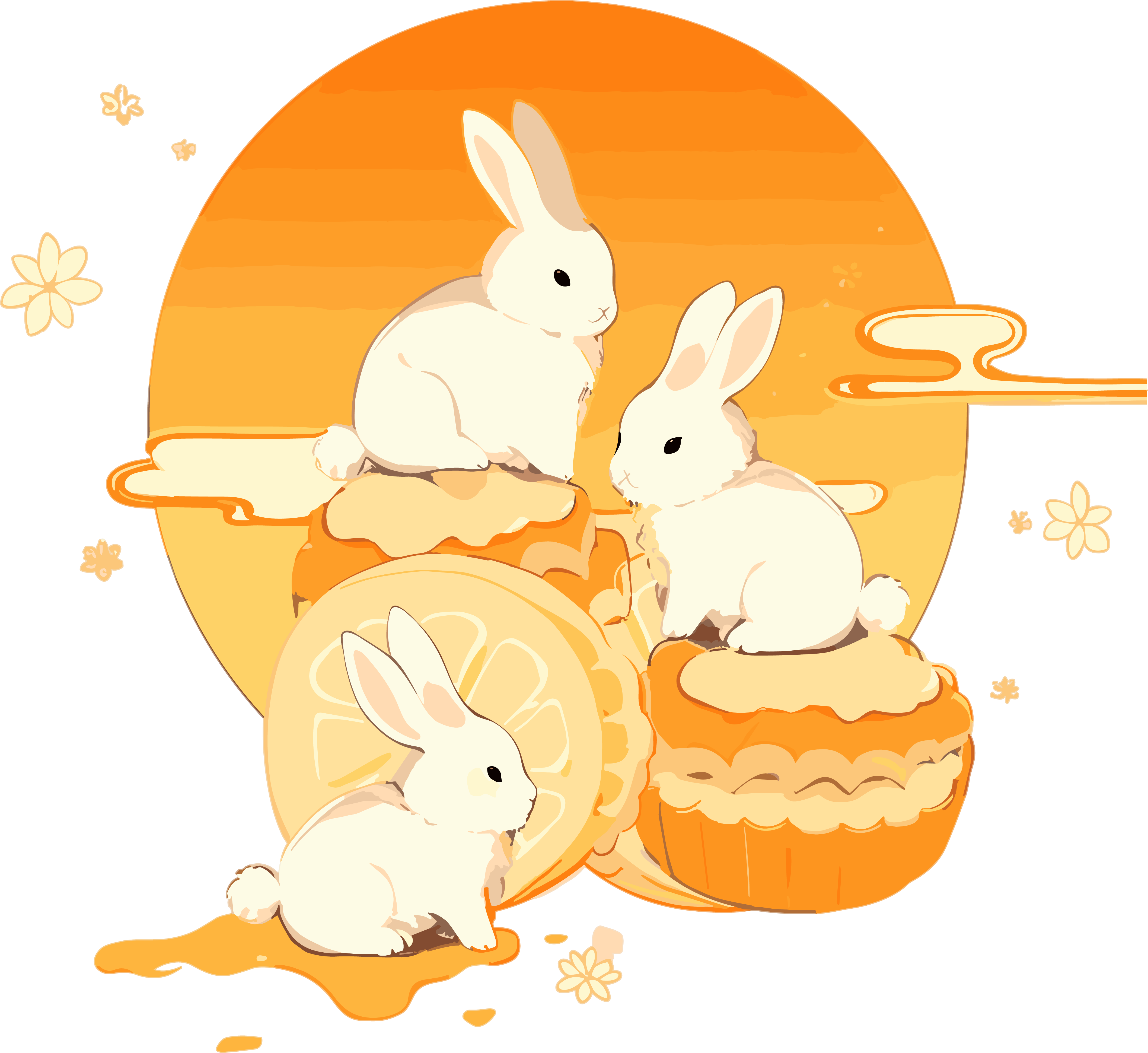 月饼与白兔可商用的创意设计元素PNG图形素材