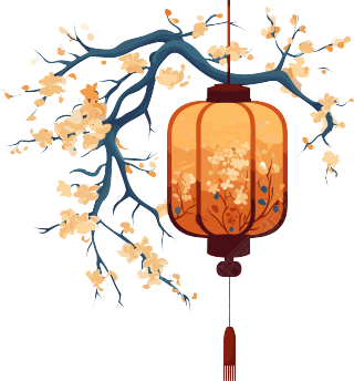 树枝上挂着的中国灯笼插画