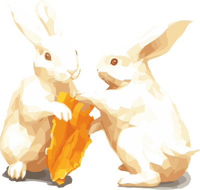 两只白兔手持食物商用插画