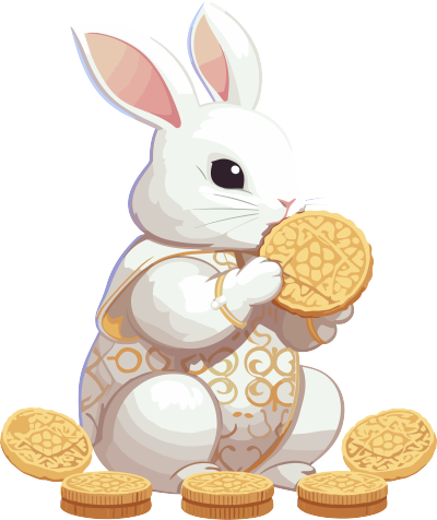 星星艺术团风格的白兔手持饼干插画素材