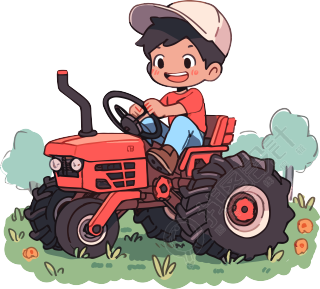 可爱卡通男孩骑拖拉机动态图素材