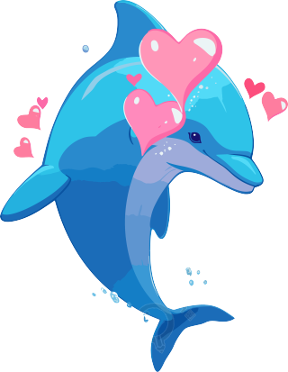 游戏艺术中的爱心海豚插画