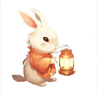 可商用的透明背景动画兔子与灯笼素材