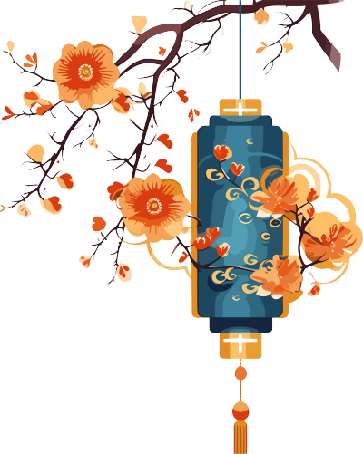 明亮悬挂中国灯笼的插画设计