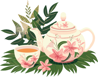 白色带雏菊花的茶壶插画