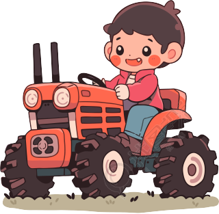 童趣慢跑的小男孩骑拖拉机动图素材