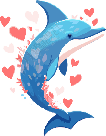 爱心海豚游戏风格插画素材