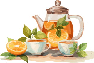 茶叶与茶壶动画插画设计素材