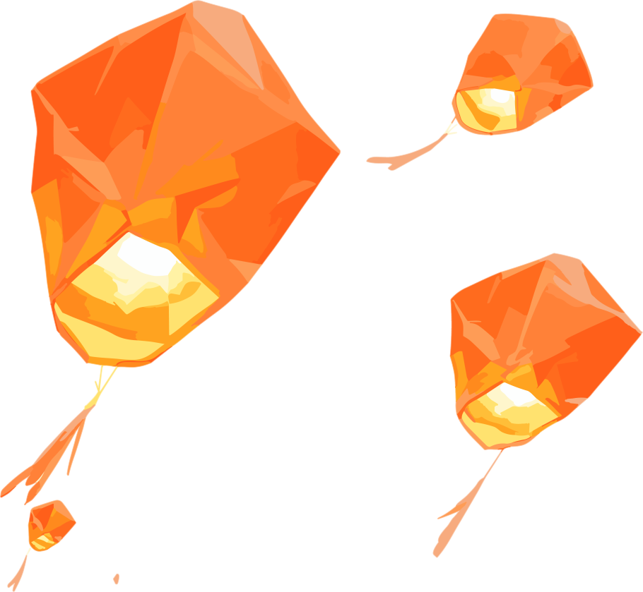 悬浮明亮的三个橙色孔明灯素材