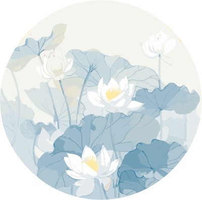 北方中国风水墨水彩莲花插画