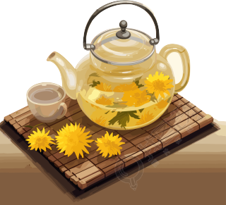 透明色彩的黄花茶壶插画素材