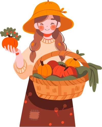 动态GIF图形素材：少女携带装满蔬菜的篮子，戴着帽子素材