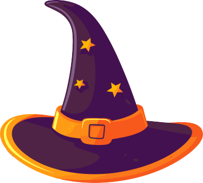 紫色巫师帽子星星橙色背景素材