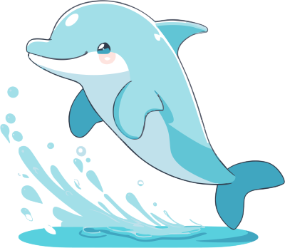 可爱卡通蓝色海豚向量贴纸剪贴画