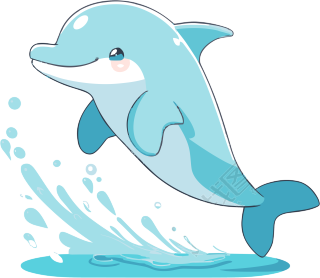 可爱卡通蓝色海豚向量贴纸剪贴画