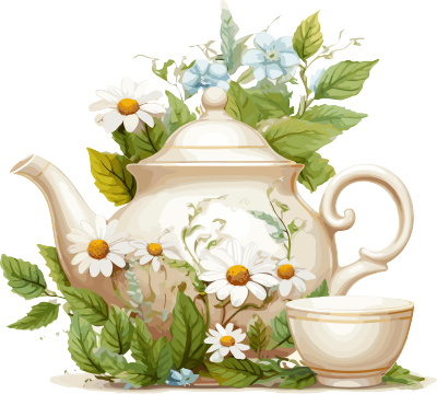 白色雏菊花茶壶自然与人造元素