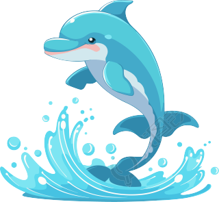 蓝色跳水海豚矢量贴纸透明背景图形素材