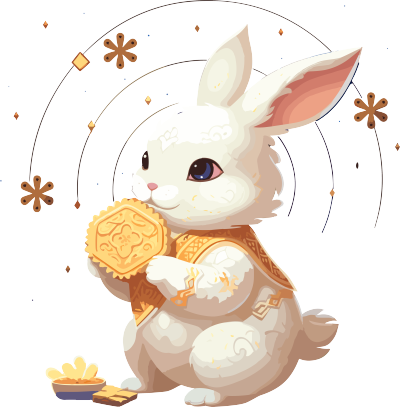 星星艺术组风格的白兔握着一盘饼干的插画