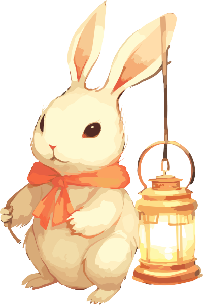 可商用的动画兔子与灯笼透明背景的插画
