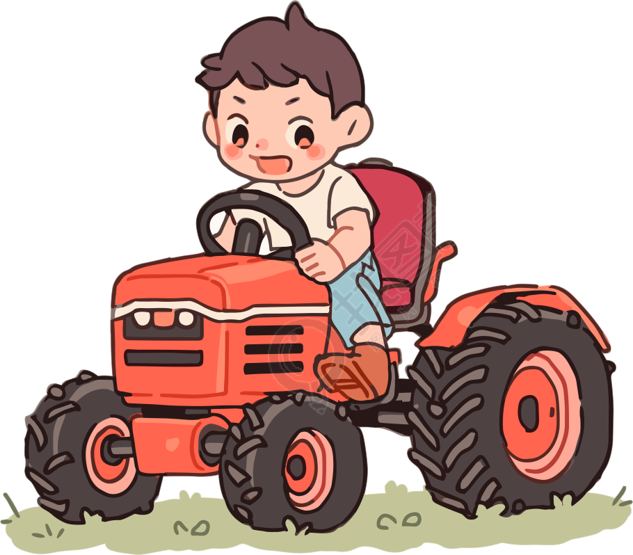 可爱卡通小男孩骑拖拉机素材
