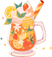 手绘插画柠檬草莓饮品素材