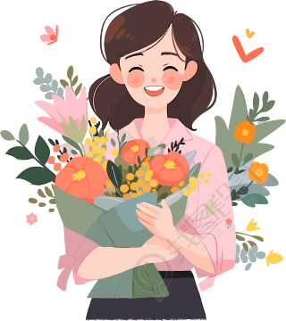 教师节怀抱鲜花的老师手绘插画PNG
