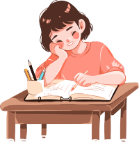 手绘插画学生正在看书PNG元素