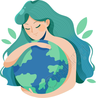 怀抱地球的少女绿色头发PNG插画