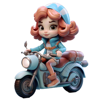 复古风摩托车女孩3D卡通人物模型