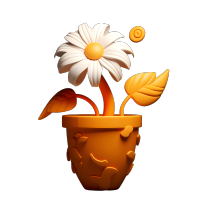 橙色盆中的白色菊花故事书插图