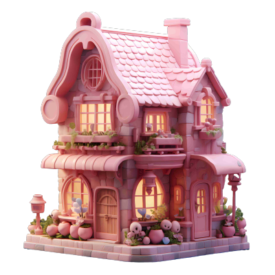 3D幻想粉色木屋商用素材