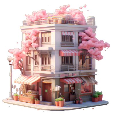 可商用3D模型可爱花店建筑素材