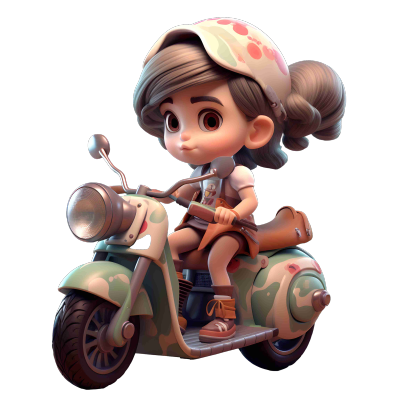 可爱玩具雕塑风格的摩托车女孩插画