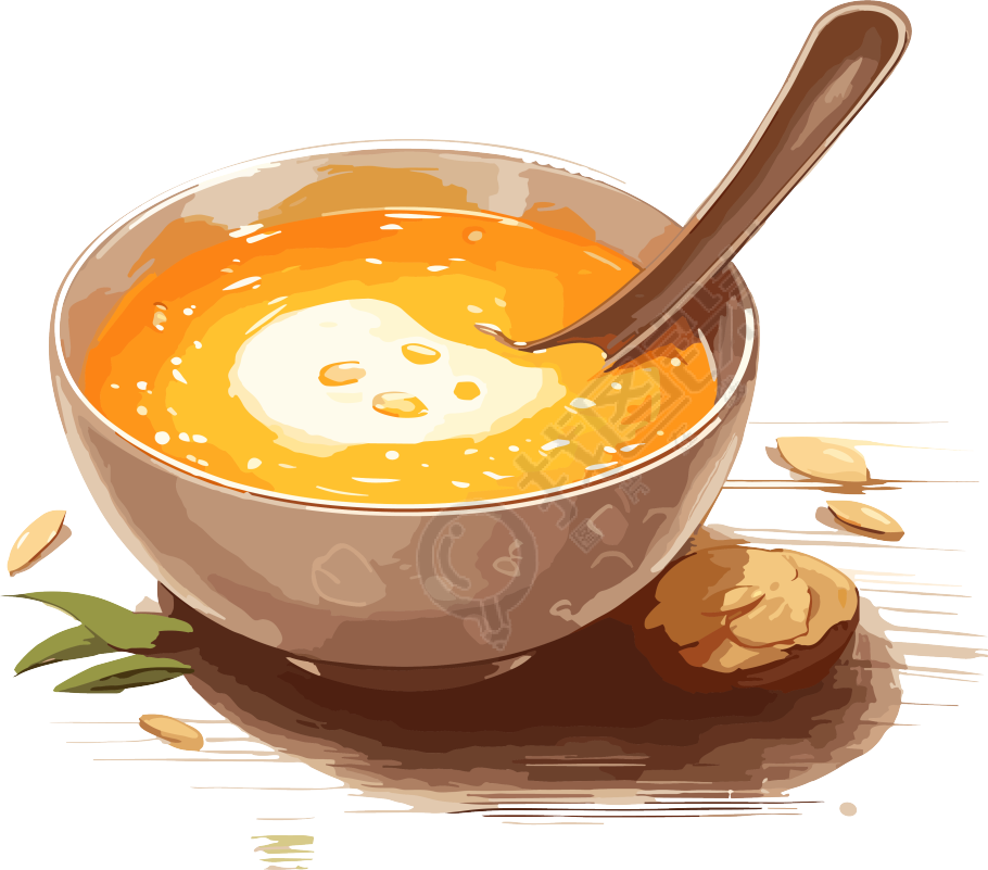 中国水墨风格蘑菇汤PNG插画设计
