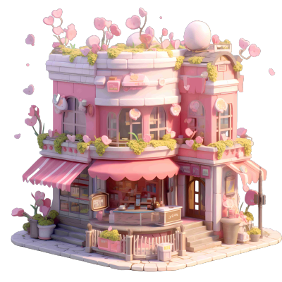 粉色花园茶屋商业可用插画
