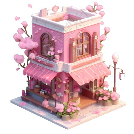粉色花园茶屋唯美路灯素材