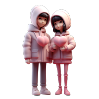 手捧爱心的卡通情侣插画素材