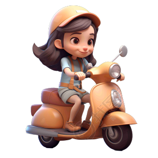 骑电动车的女生3D动画插画设计元素