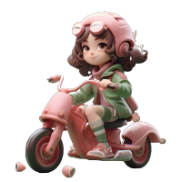 糖果色少女骑电动车插画设计