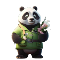 穿绿色制服手持花束的熊猫插画素材