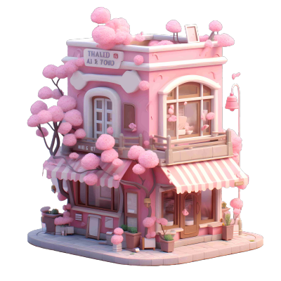 魅力街景粉色茶馆3D插画