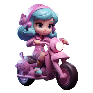 3D立体摩托车上的卡通女孩PNG元素