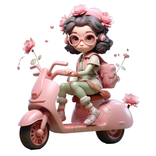 粉红色女孩坐在电动车上玩具素材