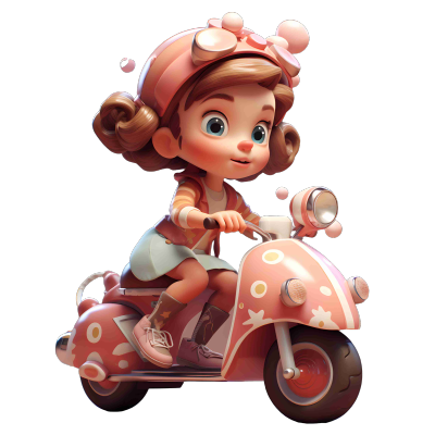 透明背景骑车小女孩可爱玩具风格素材