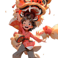 舞狮艺术插画透明背景元素