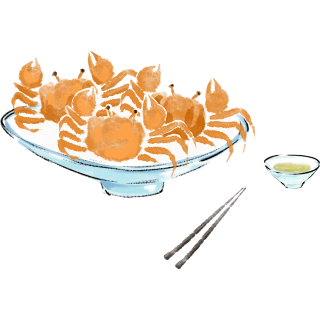 手绘餐盘里的螃蟹PNG插画