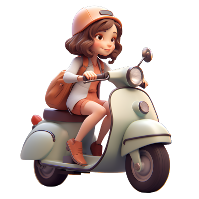 女孩骑电动车透明背景插画