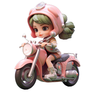 梦幻风格骑摩托的卡通女孩PNG素材